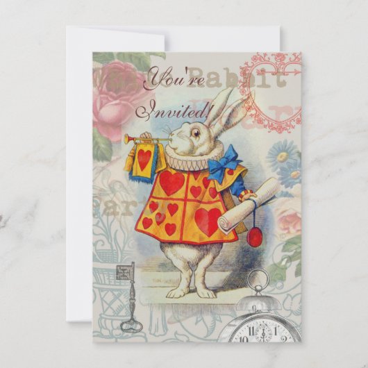 Invitation Coeurs de lapin blanc Alice Classic (Devant)