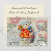 Invitation Cœurs de Lapin Blanc Alice Classique (Devant / Derrière)