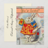 Invitation Cœurs de Lapin Blanc Alice Classique (Devant / Derrière)