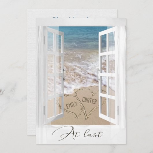 Invitation Coeurs de mariage de plage avec des noms dans la f (Devant / Derrière)