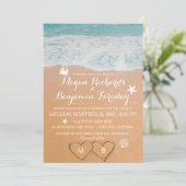 Invitation Coeurs de mariage d'été de plage Nom dans le sable (Debout devant)