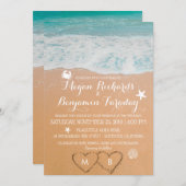 Invitation Coeurs de mariage d'été de plage Nom dans le sable (Devant / Derrière)