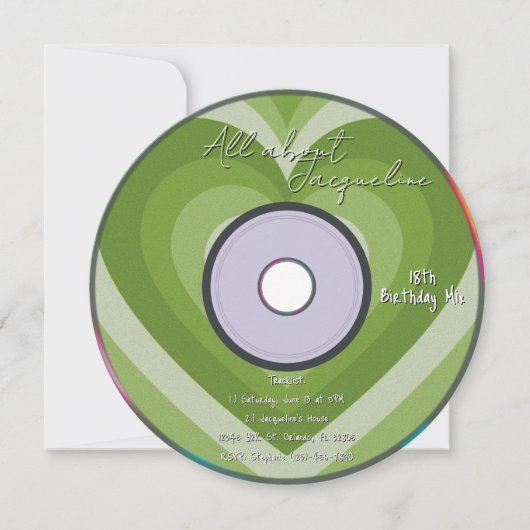 Invitation Cœurs de musique CD d'anniversaire Vert 2000 (Devant)