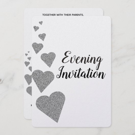 Invitation Coeurs de Parties scintillant argent Soirée Invita (Devant / Derrière)