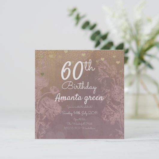 Invitation Coeurs de parties scintillant d'or rose 60e annive (Debout devant)