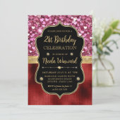 Invitation Coeurs de Parties scintillant rose et huile rouge  (Debout devant)