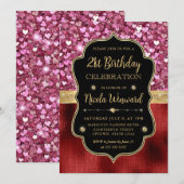 Invitation Coeurs de Parties scintillant rose et huile rouge  (Devant / Derrière)