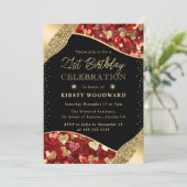 Invitation Coeurs de Parties scintillant rouge et or 21e anni (Debout devant)