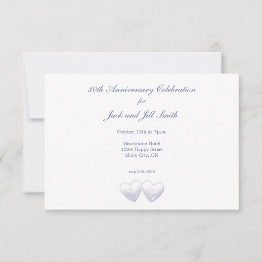 Invitation Cœurs de perle pour le 30e anniversaire (Dos)