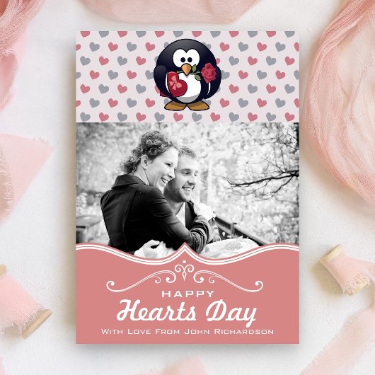 Invitation Cœurs de pingouin mignons | Saint-Valentin personn