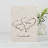 Invitation Coeurs de plage mariages avec noms (Debout devant)