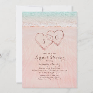 Invitation Coeurs de plage rose dans la douche nuptiale de sa