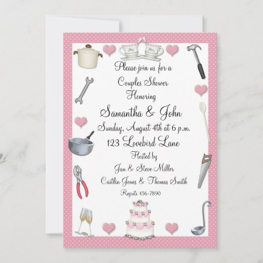 Invitation Coeurs de rose de douche de couples (Devant)