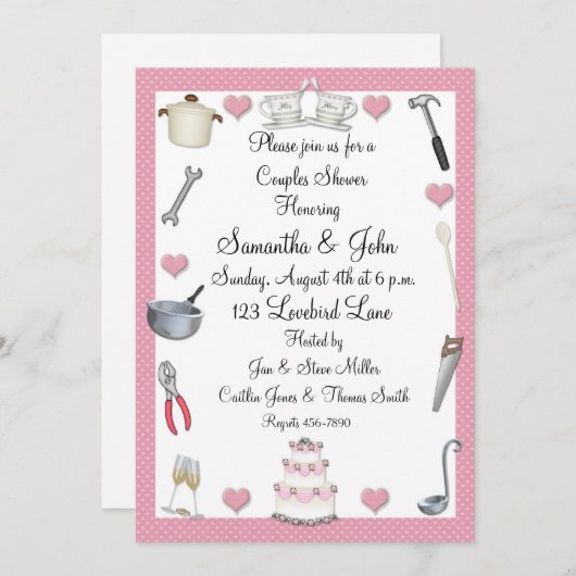 Invitation Coeurs de rose de douche de couples (Devant / Derrière)