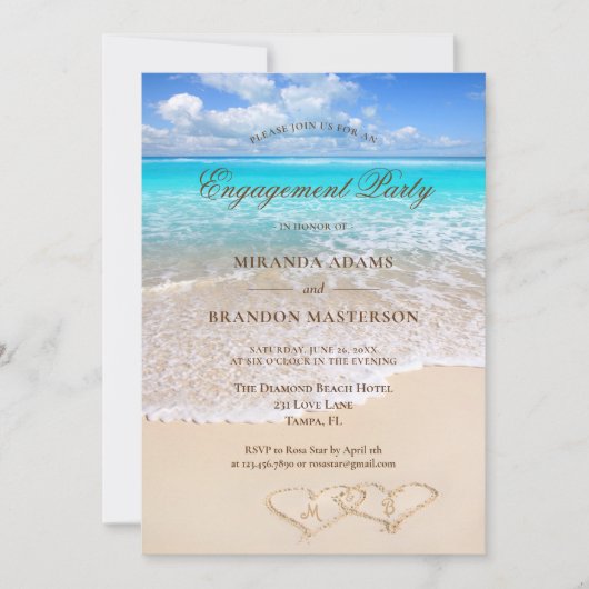 Invitation Coeurs de sable Blue Ocean Beach (Devant)