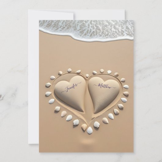 Invitation Coeurs de sable de plage (Dos)