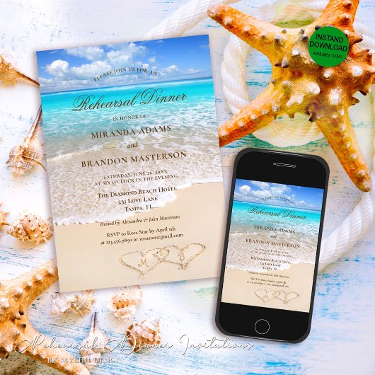 Invitation Coeurs de sable Tropical Ocean Beach Dîner de répé