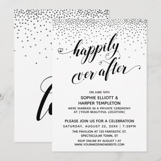 Invitation Cœurs de script Happily Ever Ever Confettis d'arge (Devant / Derrière)
