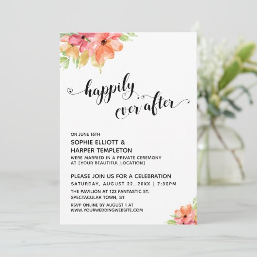 Invitation Coeurs de Simplement Éternels Script Aquarelle Flo (Debout devant)