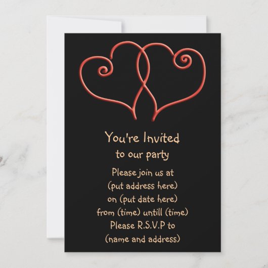 Invitation Coeurs de vaillance rouge et noir (Devant)