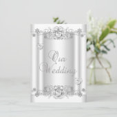 Invitation Coeurs diamant blanc argenté mariage (Debout devant)