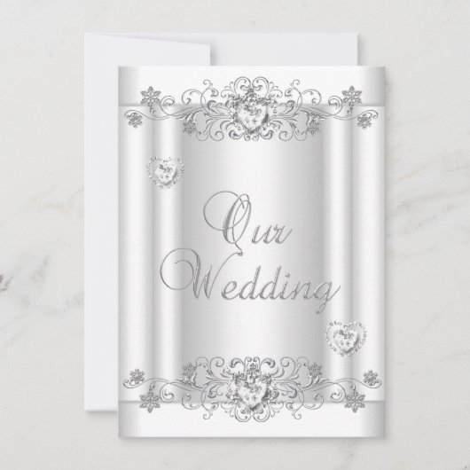 Invitation Coeurs diamant blanc argenté mariage (Devant)