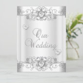 Invitation Coeurs diamant blanc argenté mariage (Debout devant)