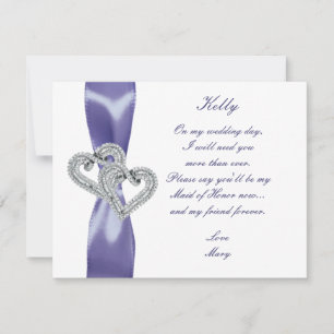 Invitation Coeurs Diamants Bleu Violet Maid Of Honor Card