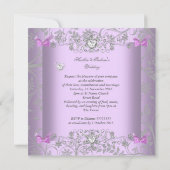 Invitation Coeurs Diamants d'argent Lilac Mariage damassé (Dos)