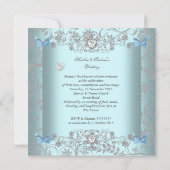 Invitation Coeurs Diamants turquoises Blue Mariage damassé Si (Dos)