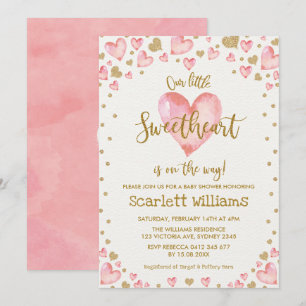 Invitation Coeurs d'invitation Baby shower rose or amoureux
