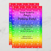 Invitation Coeurs d'invitation d'anniversaire arc-en-ciel (Devant / Derrière)