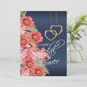 Invitation Coeurs d'or avec corail et bleu marine - Invitatio (Debout devant)