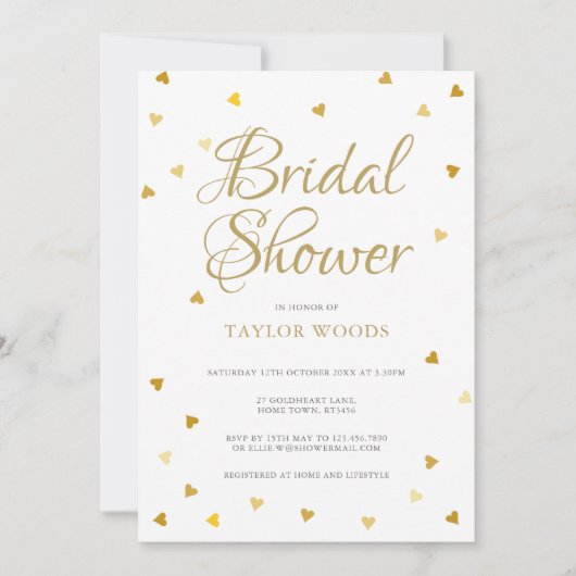 Invitation Coeurs d'or confetti nuptiale (Devant)