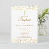 Invitation Coeurs d'or élégant Baptême Christening  (Debout devant)