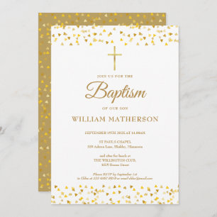 Invitation Coeurs d'or élégant Baptême Christening