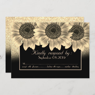 Invitation Coeurs d'or, Fleurs de soleil, Parties scintillant