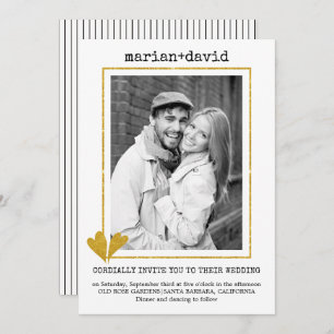 Invitation Coeurs d'or machine à écrire moderne photo mariage