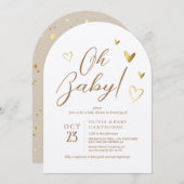 Invitation Coeurs d'or moderne Neutre Oh Baby shower (Devant / Derrière)