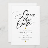 Invitation Coeurs d'or noir et blanc Script Enregistrer la da (Devant / Derrière)