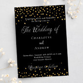 Invitation Coeurs d'or noir mariage élégant script