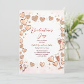 Invitation Coeurs d'or rose Champagne Saint Valentin (Debout devant)