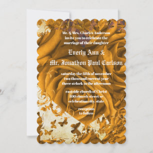 Invitation Coeurs d'or rose et Mariage Rose