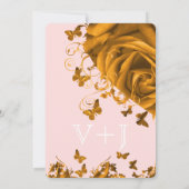 Invitation Coeurs d'or rose et Mariage Rose (Dos)