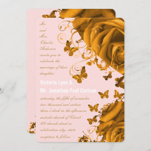 Invitation Coeurs d'or rose et Mariage Rose
