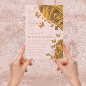 Invitation Coeurs d'or rose et Mariage Rose