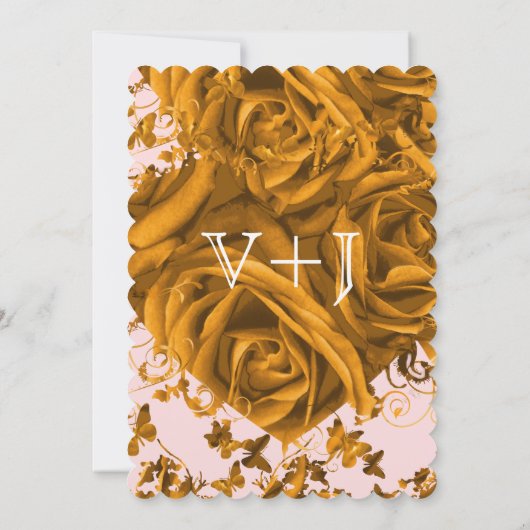 Invitation Coeurs d'or rose et Mariage Rose (Dos)