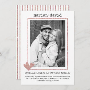 Invitation Coeurs d'or rose machine à écrire photo mariage