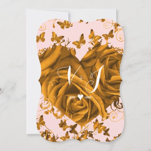 Invitation Coeurs d'or rose Rose unique et Mariage Rose (Dos)