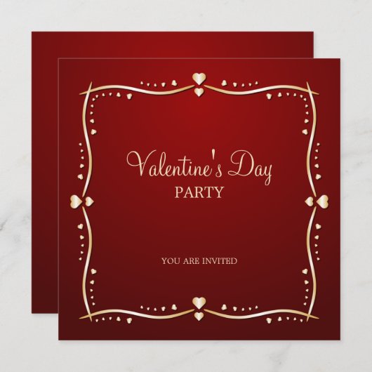 Invitation Coeurs d'or Saint Valentin (Devant / Derrière)